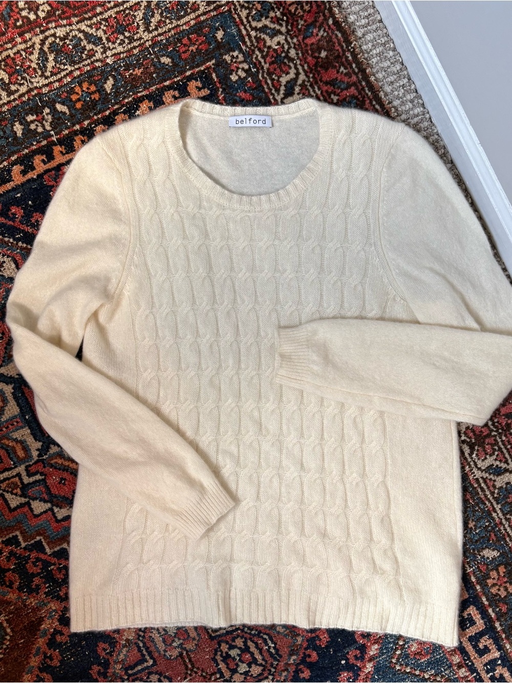 Belford Cream Cable Knit Crewneck Sweater